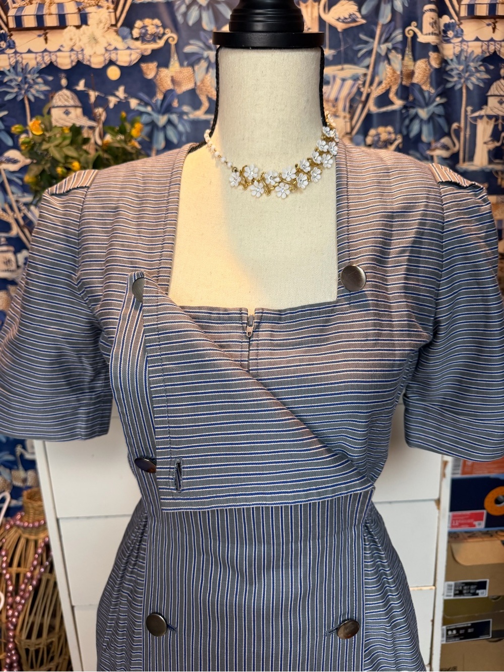 Christian Dior 1980’s Cotton Pinstripe Dress Size 9 - Picture 4 of 17